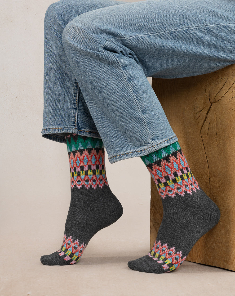 FOREST BLUE JACQUARD Wool and Cashmere Sock