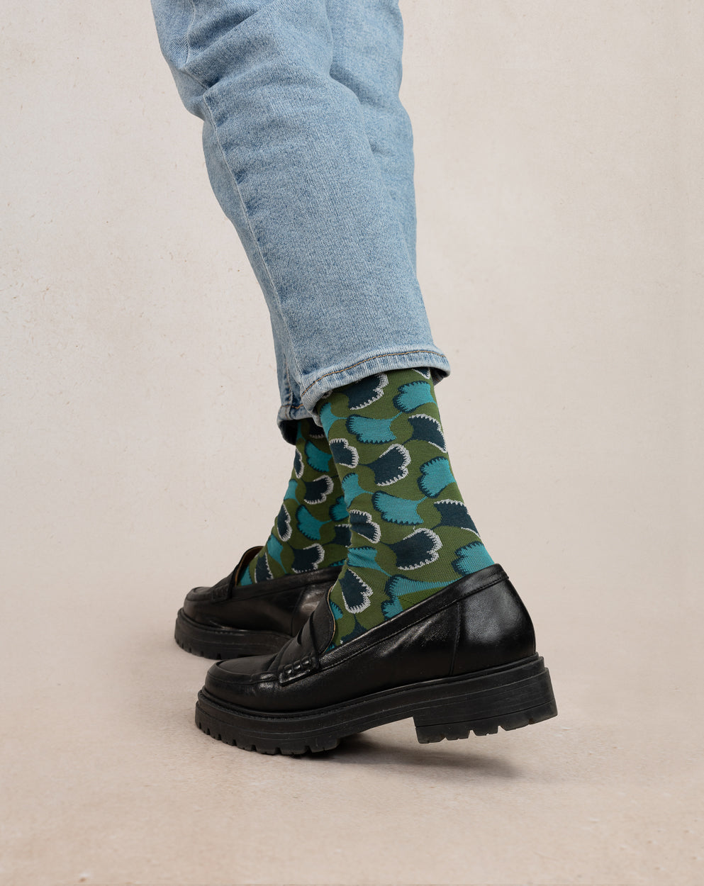 Bas VELOUTÉES GINKGO BLEU FORÊT