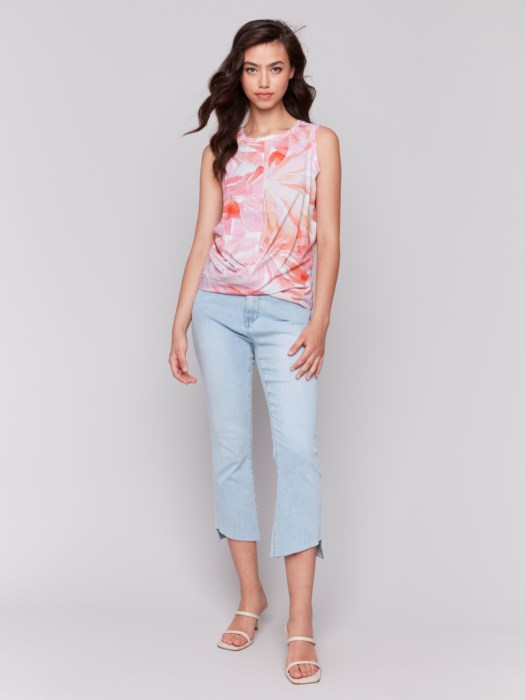 Haut sans manches en coton organique imprimé avec détail noué CAHRLIE B