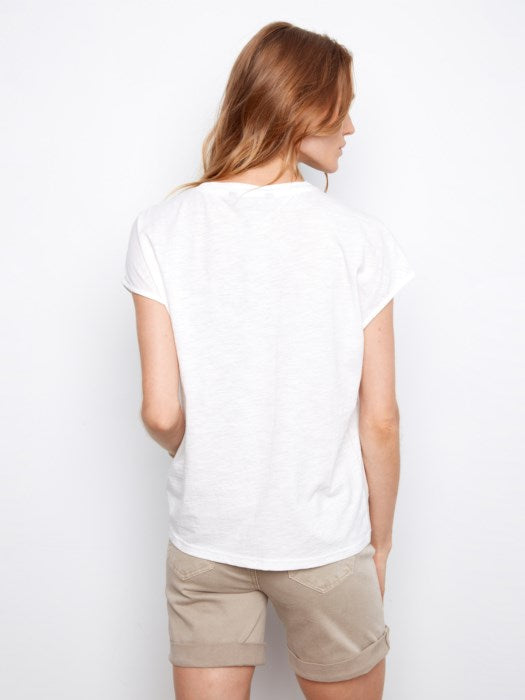 Haut en coton à manches courtes avec broderie florale CHARLIE B