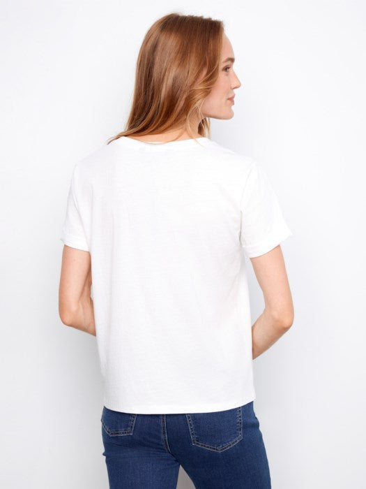 T-shirt en jersey de coton à cœurs brodés CHARLIE B