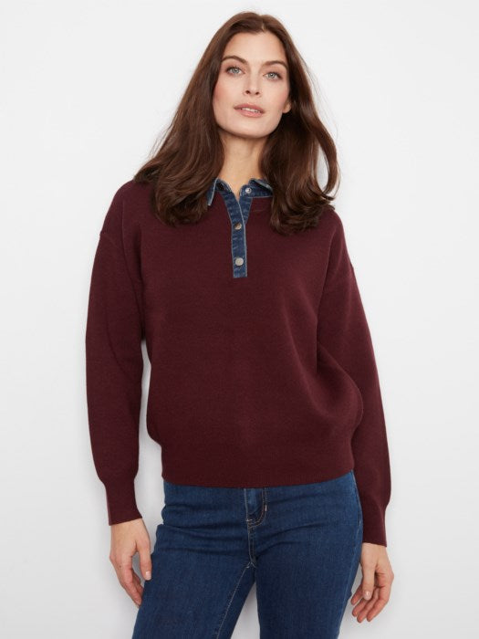 Pull polo avec bordures en jean