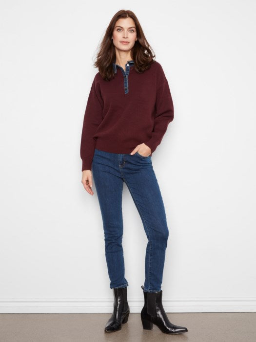 Pull polo avec bordures en jean