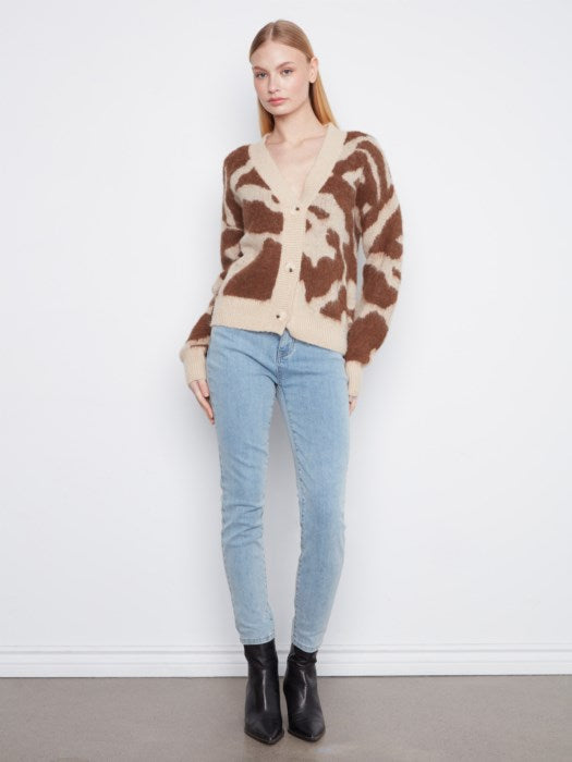 Cardigan à col en V à imprimé vache