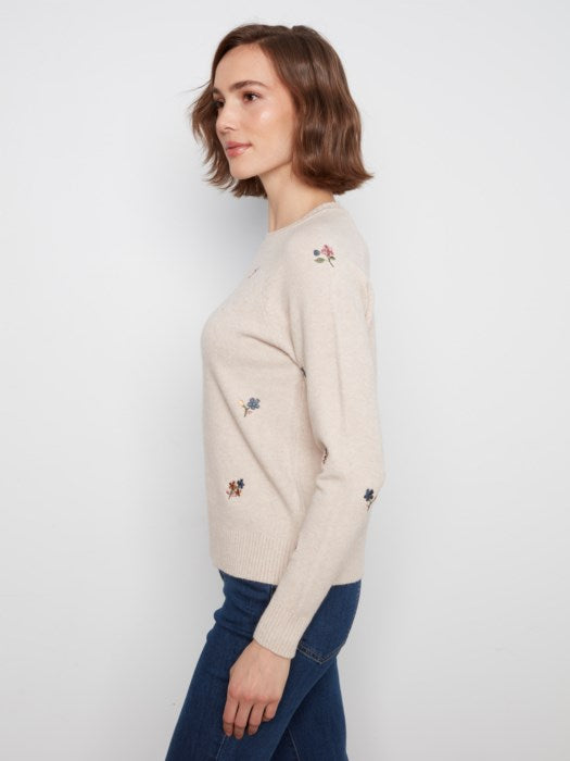 Pull raglan fleuri brodé