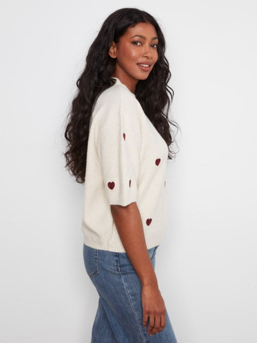 Pull en tricot en coude en ballon en forme de cœur brodé