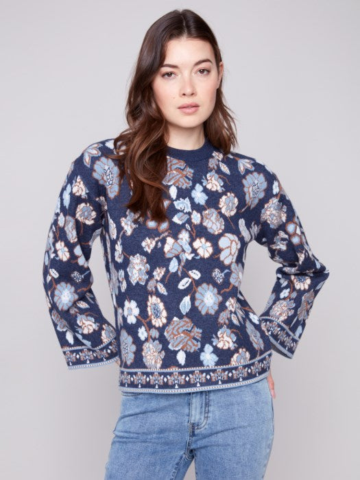 Pull jacquard à col rond CHARLIE B