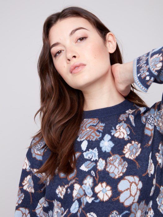 Pull jacquard à col rond CHARLIE B