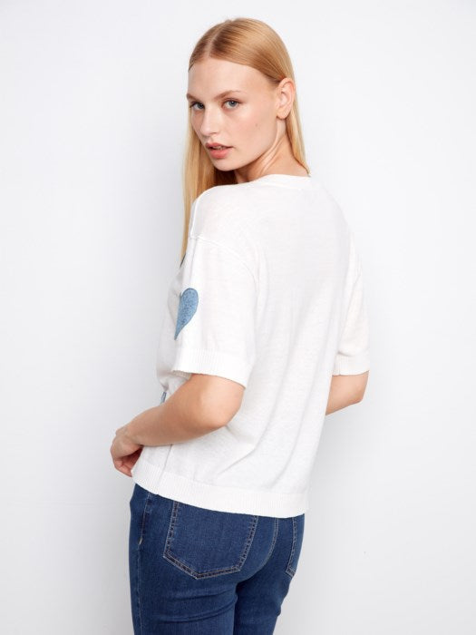 Chandail manches courtes avec cœurs en denim CHARLIE B