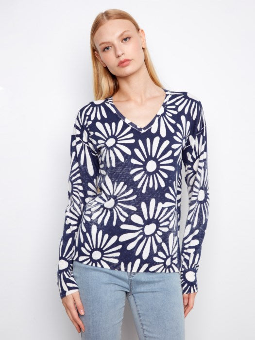Pull réversible à col en V imprimé CHARLIE B