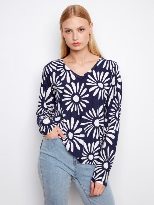 Pull réversible à col en V imprimé CHARLIE B