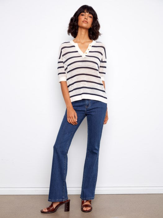 Haut en coton crochet à résilles rayé CHARLIE B