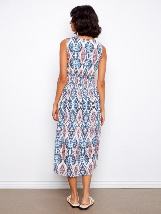 Smocked Printed Viscose Dress CHARLIE B