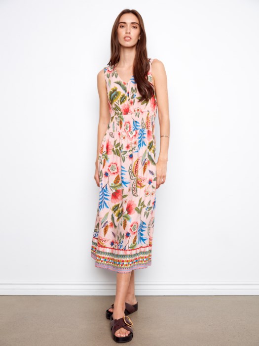 Smocked Printed Viscose Dress CHARLIE B