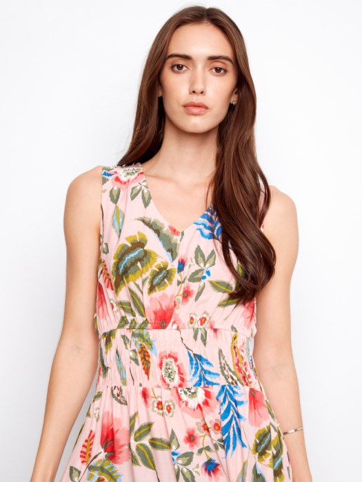 Smocked Printed Viscose Dress CHARLIE B