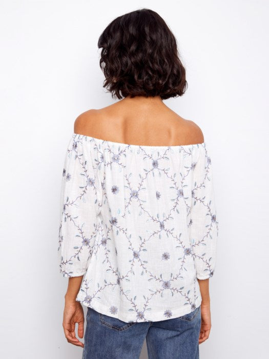 Blouse en coton brodée à épaules dénudées CHARLIE B