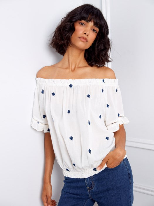 Embroidered Short Sleeve Off-Shoulder Blouse CAHRLIE B