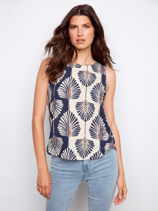 Printed Sleeveless Linen Blend Blouse CHARLIE B