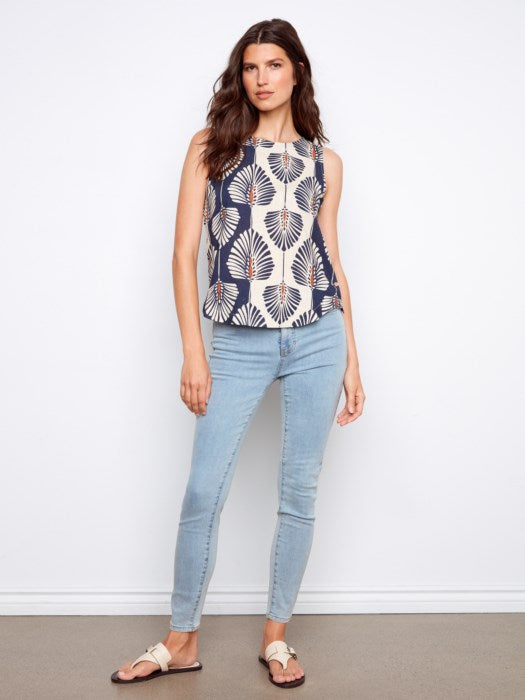 Printed Sleeveless Linen Blend Blouse CHARLIE B