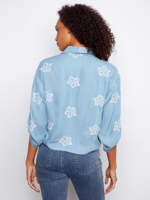Blouse en Tencel brodée avec nœud à l'avant CHARLIE B