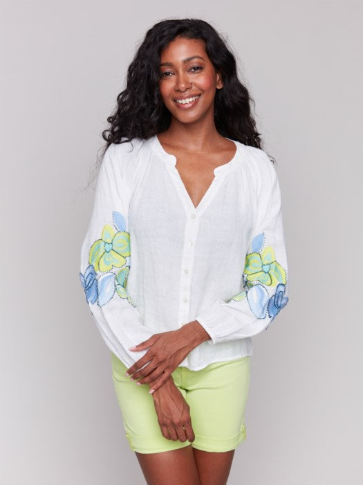 Raglan Long Sleeves Blouse With Embroidery CHARLIE B
