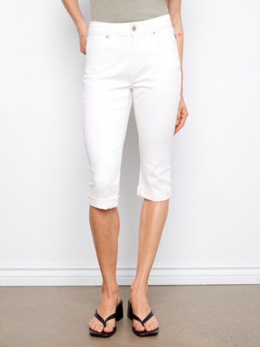 Pantacourt en denim extensible