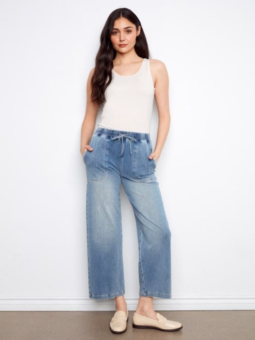 Knit Denim Wide Leg Jogger Pants CHARLIE B