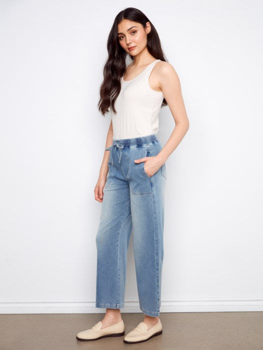 Knit Denim Wide Leg Jogger Pants CHARLIE B