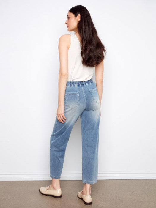 Knit Denim Wide Leg Jogger Pants CHARLIE B