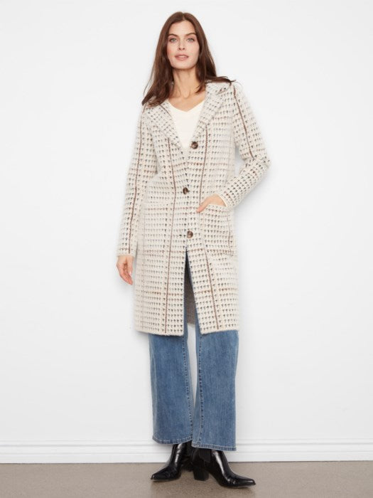 Manteau long à carreaux en tricot