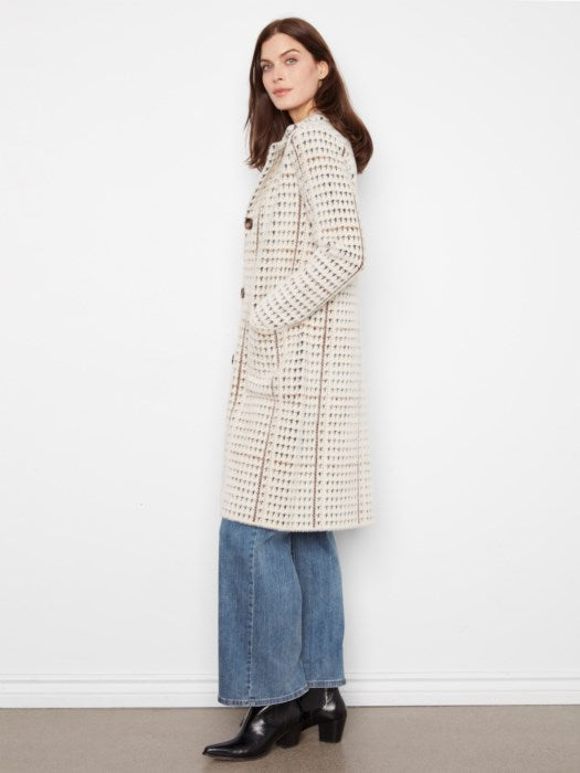 Manteau long à carreaux en tricot