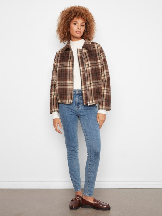 Veste bomber à carreaux en mélange laine