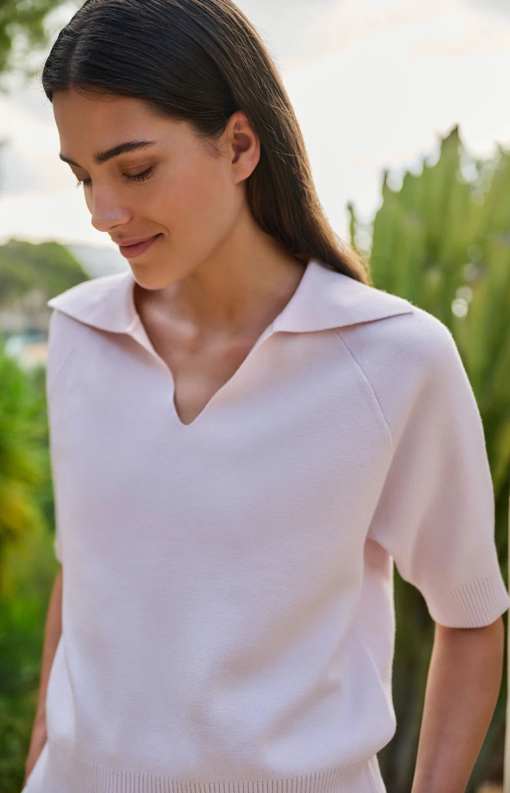 Pull avec col, manches courtes, en maille YAYA