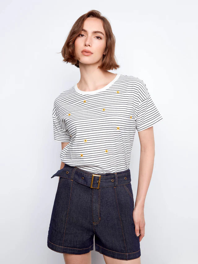 Short en denim extensible avec ceinture