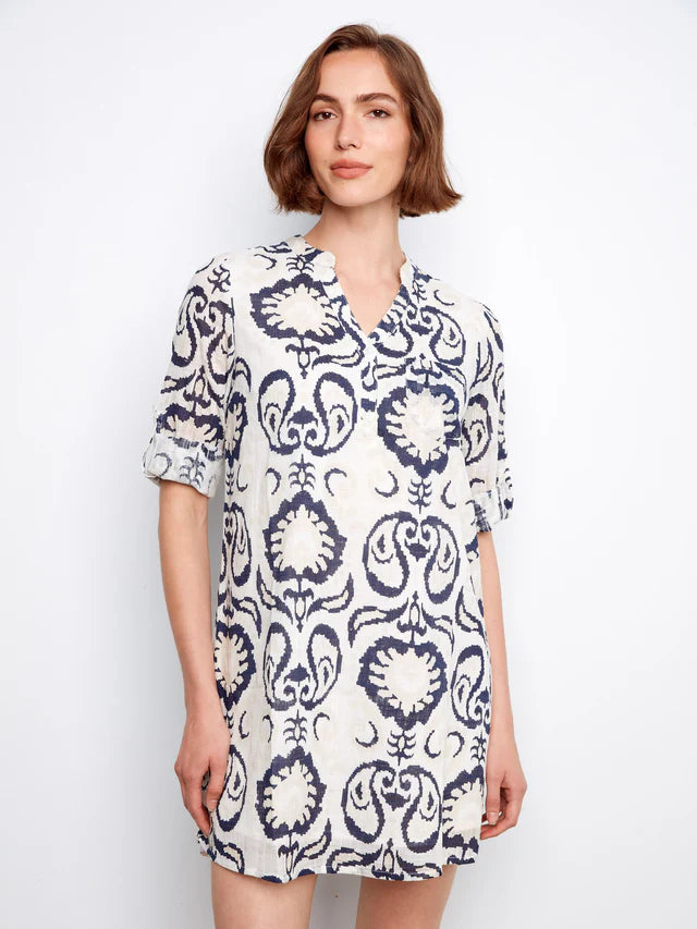 Robe chemise en coton mélangé imprimé