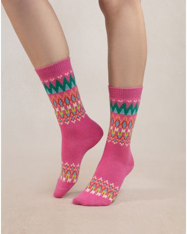 FOREST BLUE JACQUARD Wool and Cashmere Sock