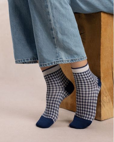 Chaussettes courtes fil d'Ecosse vichy BLEU FORÊT