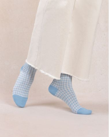 Chaussettes courtes fil d'Ecosse vichy BLEU FORÊT