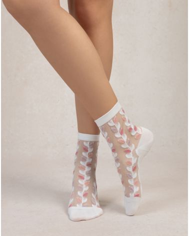 Chaussette TRANSPARENTE FEUILLES BLEU FORÊT