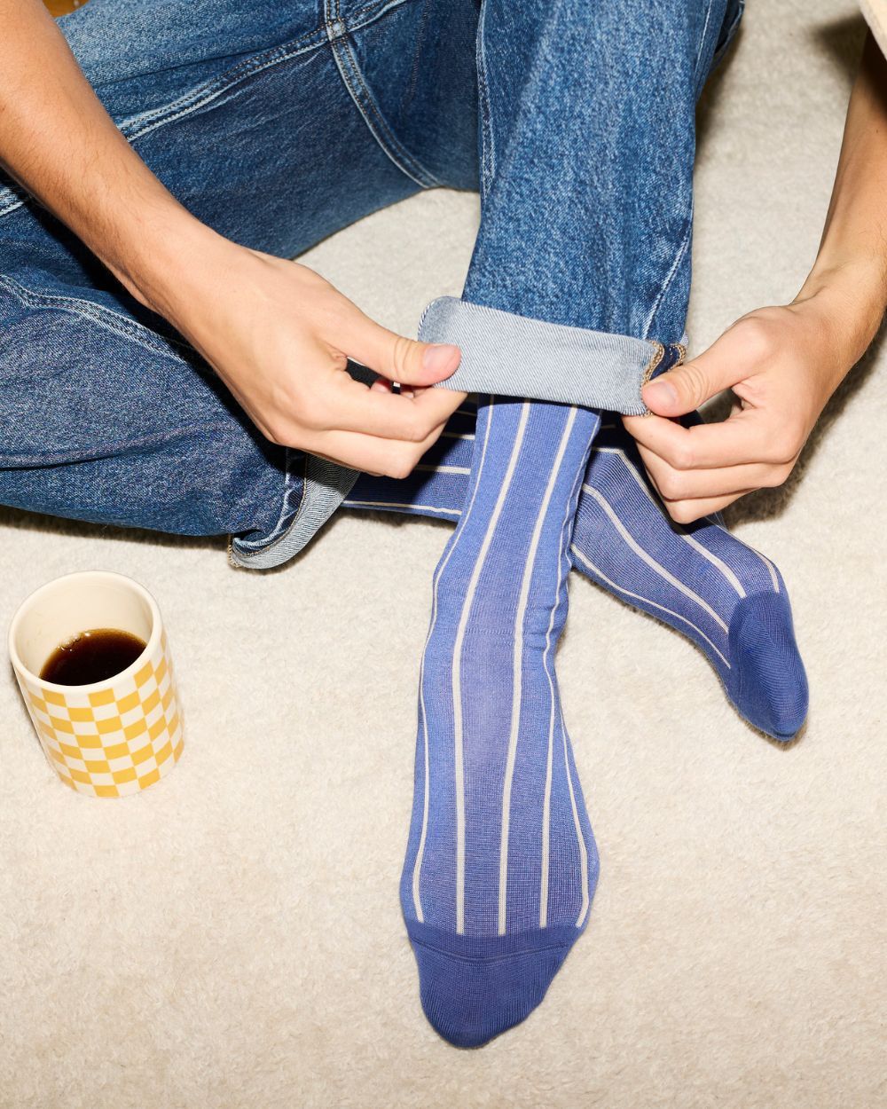 Chaussettes Fil d'Écosse RAYURES BLEU FORÊT