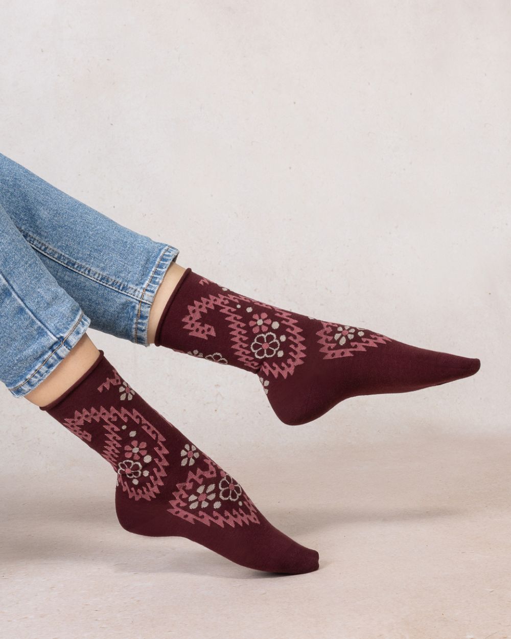 Chaussettes laine fine - Fleurs