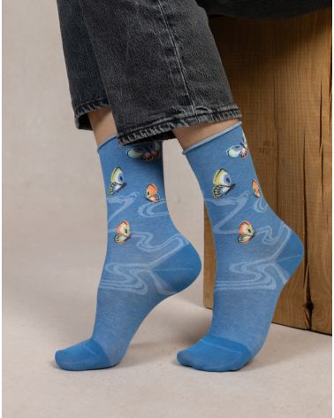 Chaussette VELOUTÉE PAPILLONS BLEU FORÊT