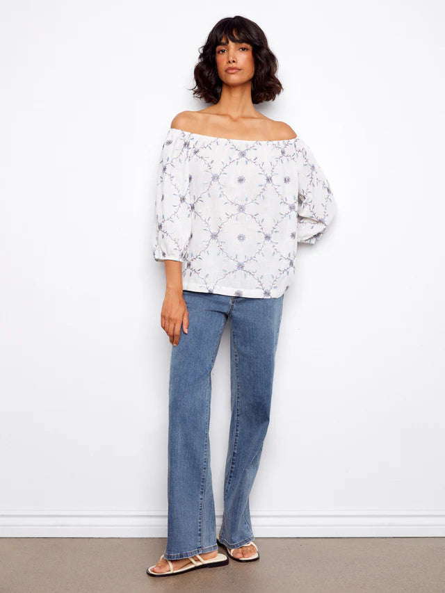 Blouse en coton brodé à épaules dénudées CHARLIE B