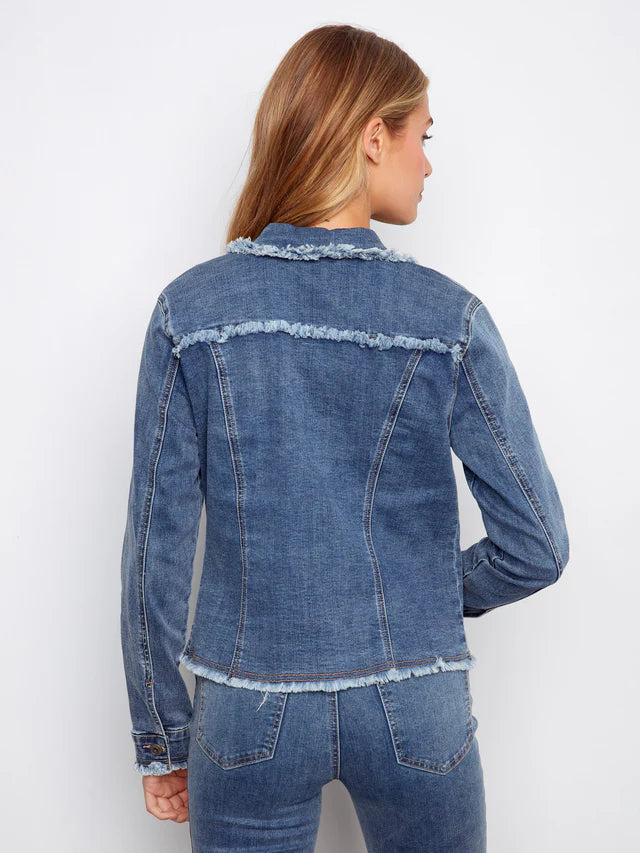 Veste en jean extensible à bords effrangés CHARLIE B