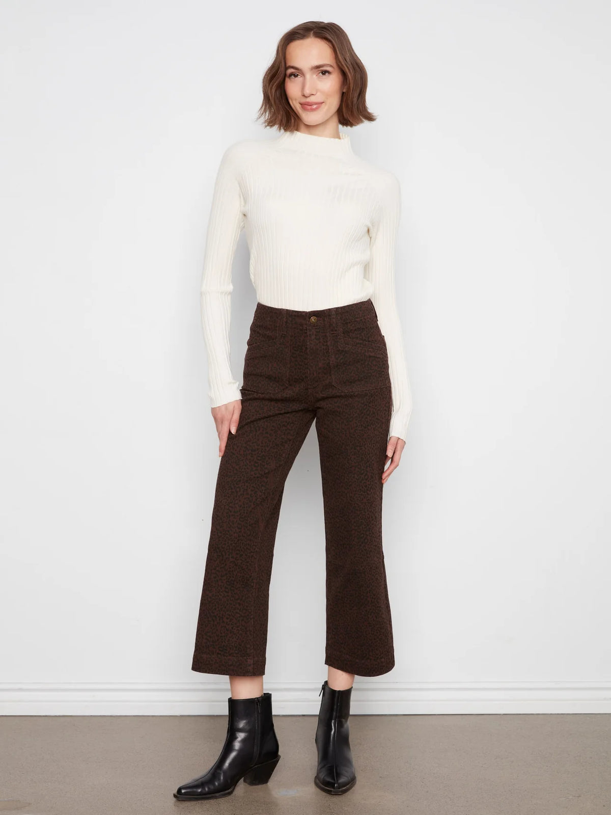 Pantalon écourté extensible à jambe large - Léopard