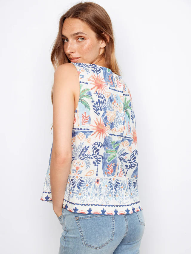 Blouse imprimée avec détails de boutons au dos