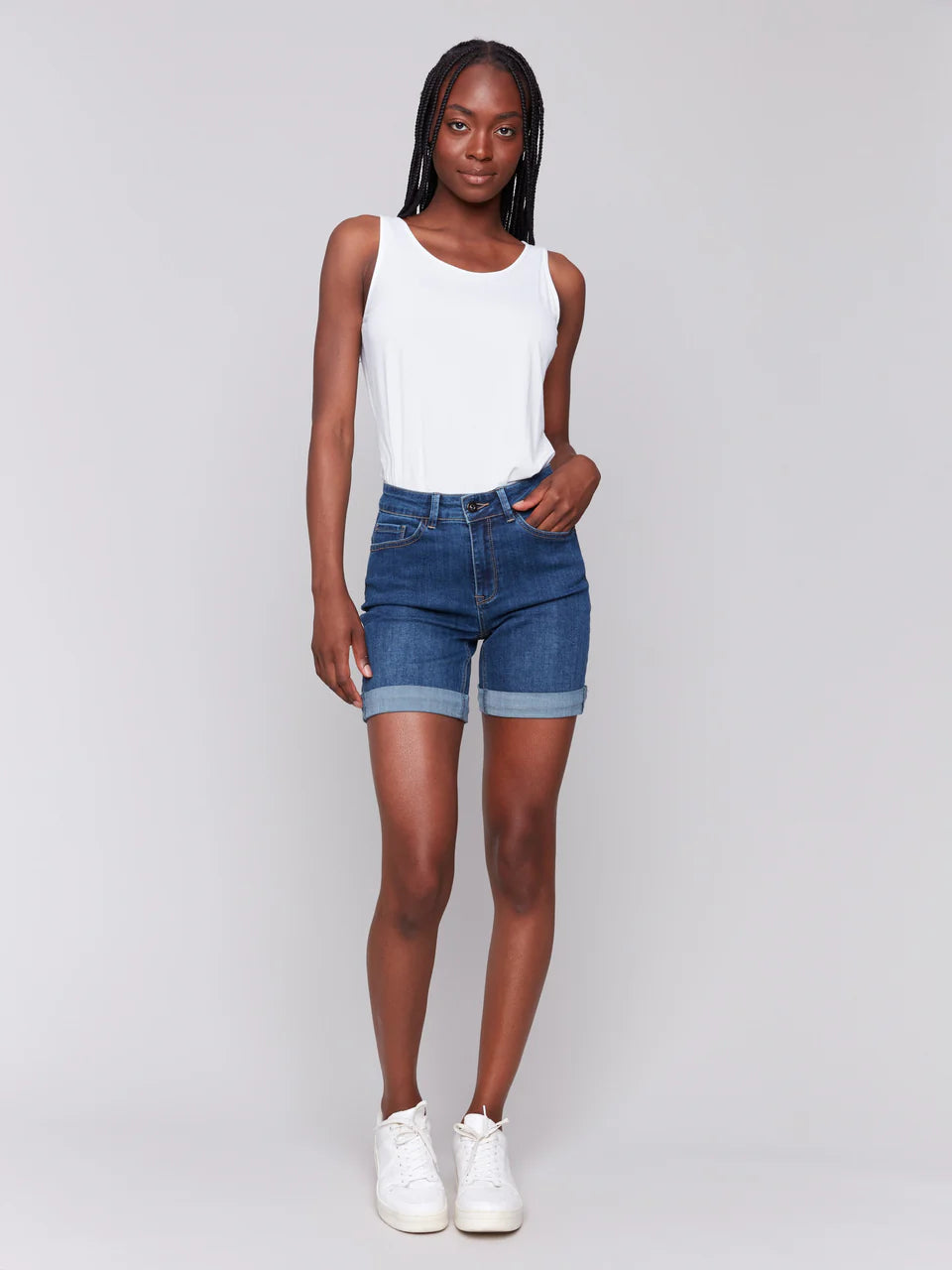 Shorts en denim à revers roulé CHARLIE B