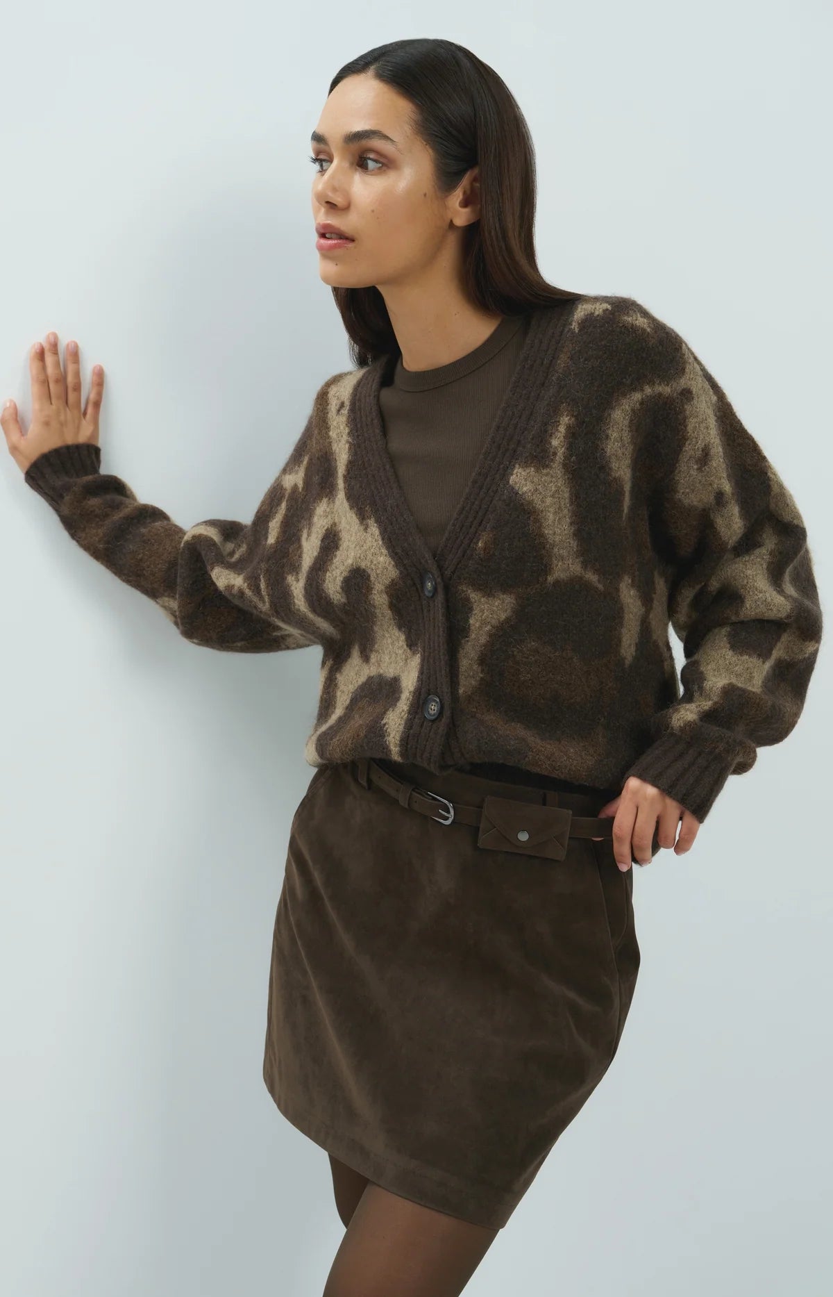 Cardigan en maille à motif, manches chauve-souris