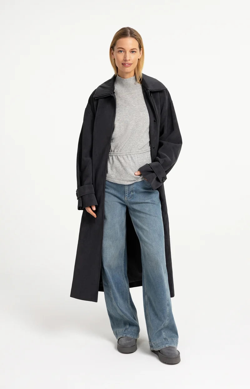 Manteau long en suédine avec col amovible