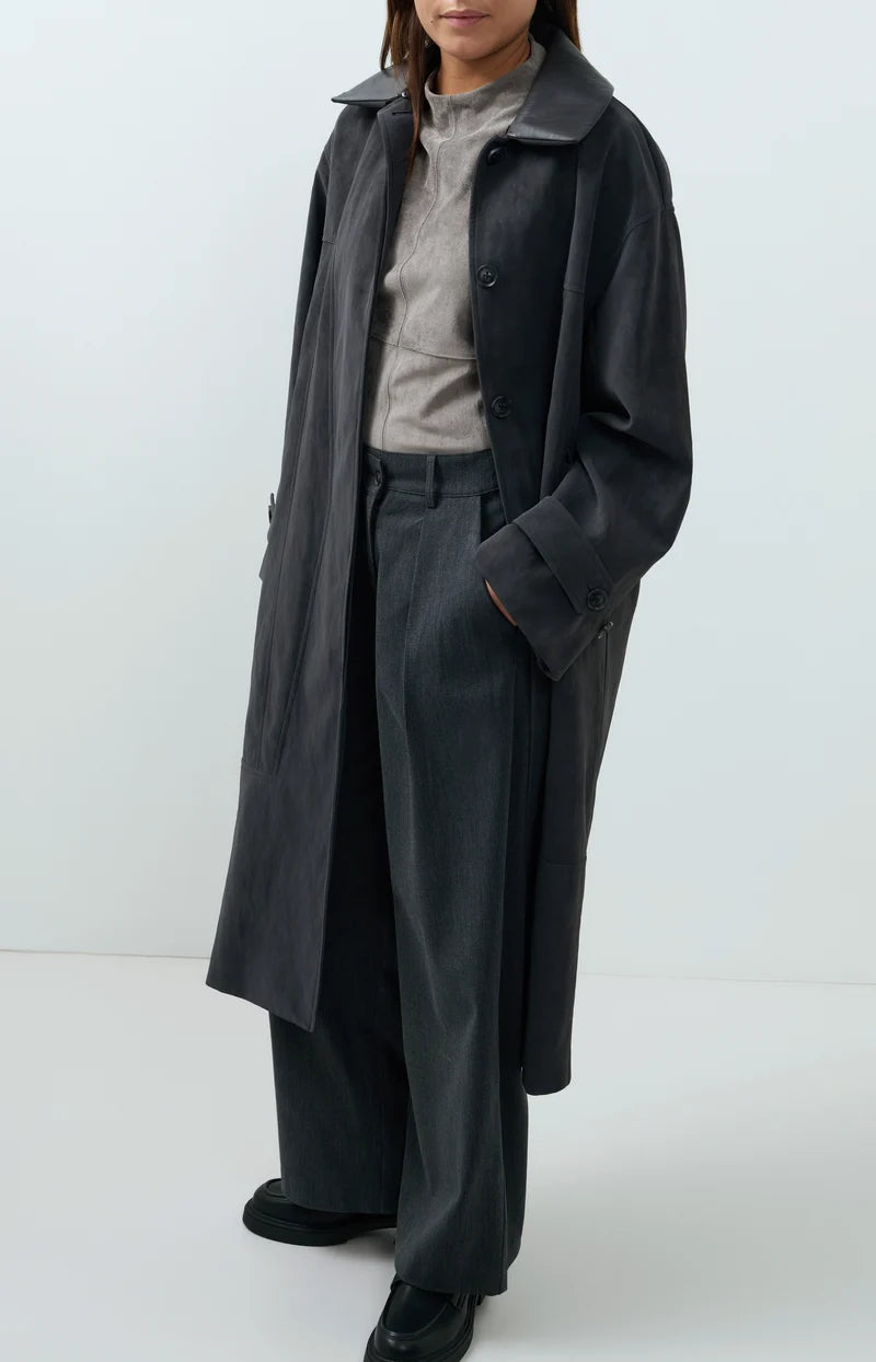 Manteau long en suédine avec col amovible